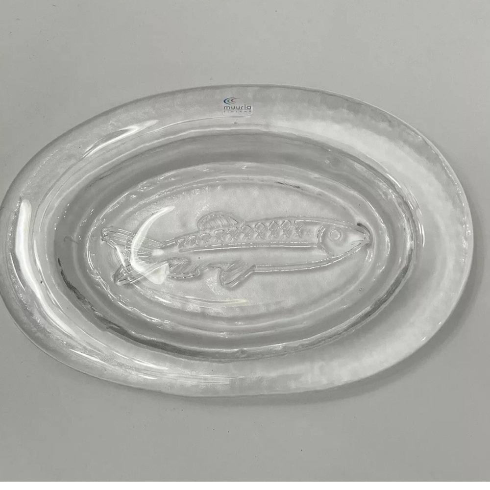 Muurla Finland Vintage Thick Glass Fish Design Herring Oval Plate Tray